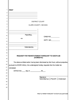 Pursuant to Edcr 590 Form