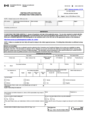 Visiting Application and Information Form Inmate Word Version, 2 Pages Demande Et Information Relatives Aux Visites Dtenus Versi