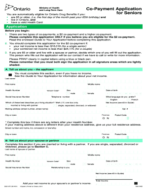 Co Payment Application for Seniors  Form