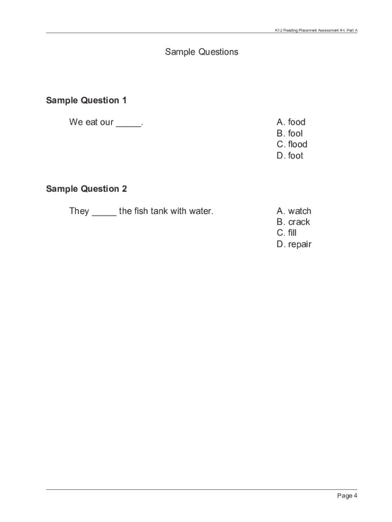 K12 Math Placement Assessment 4  Form