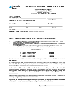 RELEASE of EASEMENT APPLICATION FORM CenterPoint Energy