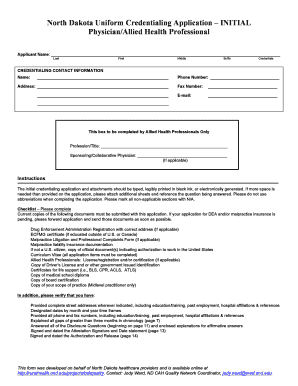 Credentialing Application North Dakota Form