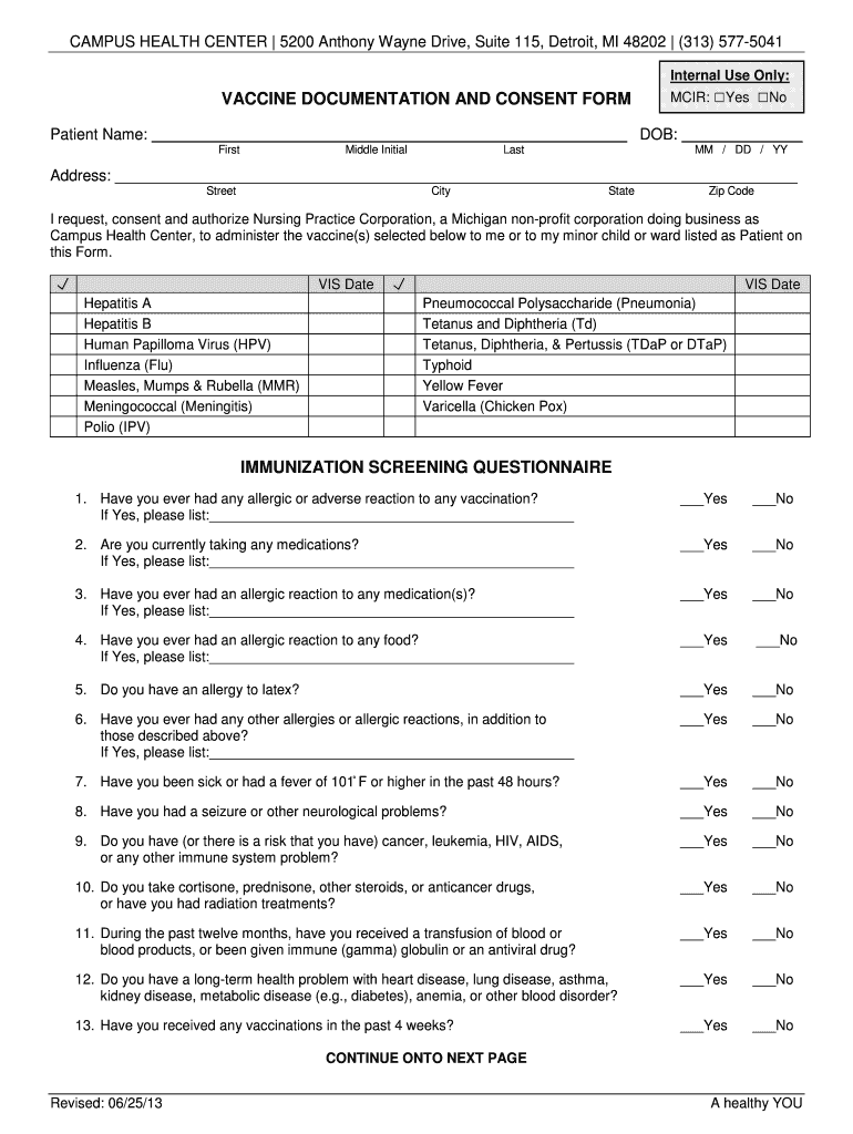  Vaccine Consent Form PDF 2013