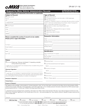 DR 057 11 12 Cash Maryland Motor Vehicle Administration  Form