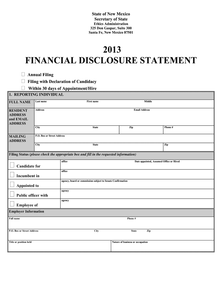  Financial Disclosure Form  Office of the New Mexico 2013