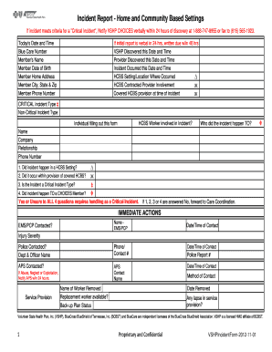 Critical Incident Form BlueCross BlueShield of Tennessee