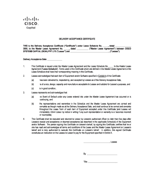 Delivery and Acceptance Certificate  Form