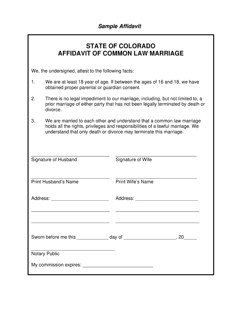 Colorado Affidavit Law Marriage  Form