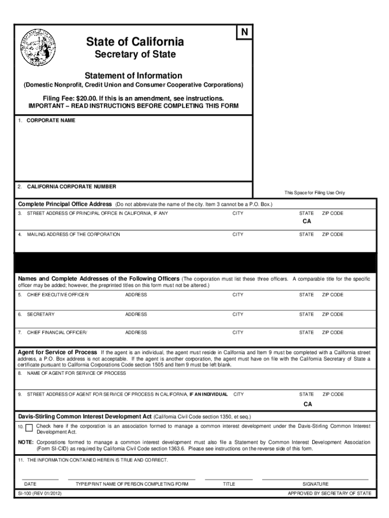 Form SI 100 CA Gov