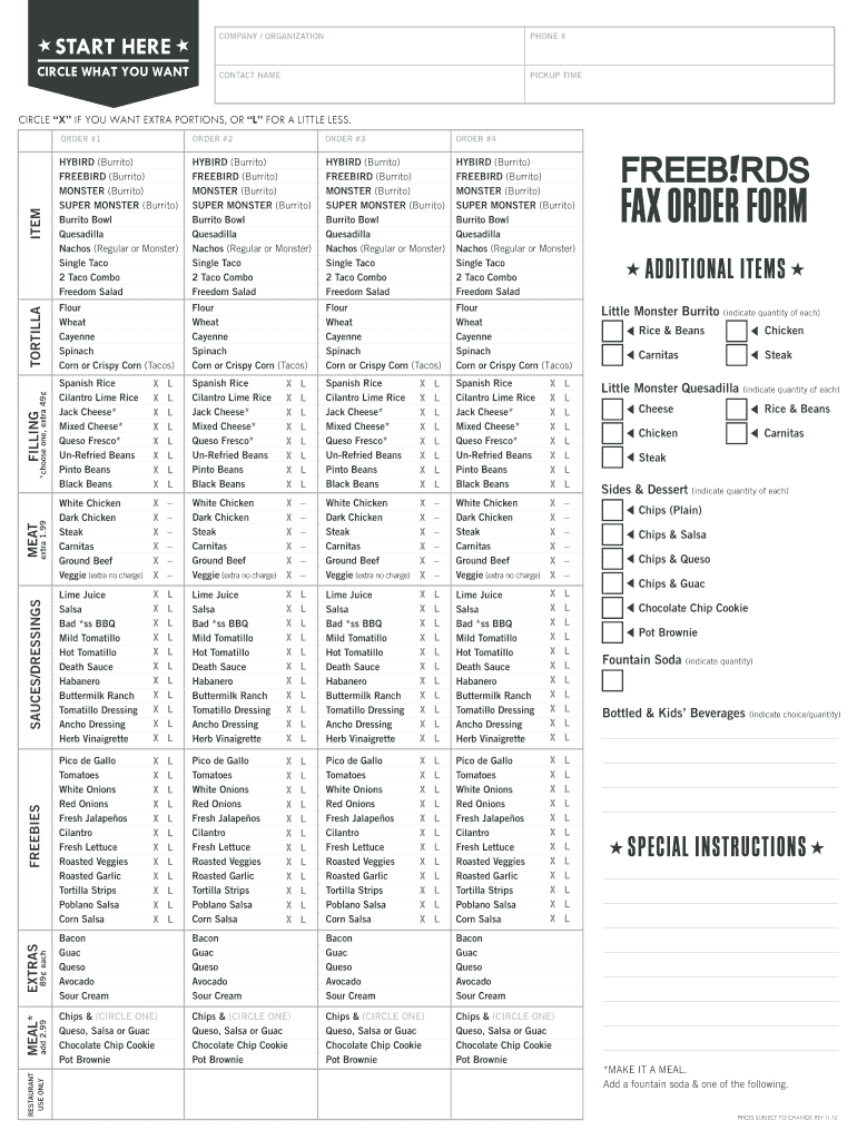  FAX ORDER FORM Birds World Burrito 2012