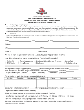 Burgerville Application  Form