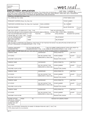 Wet Seal Job Application  Form