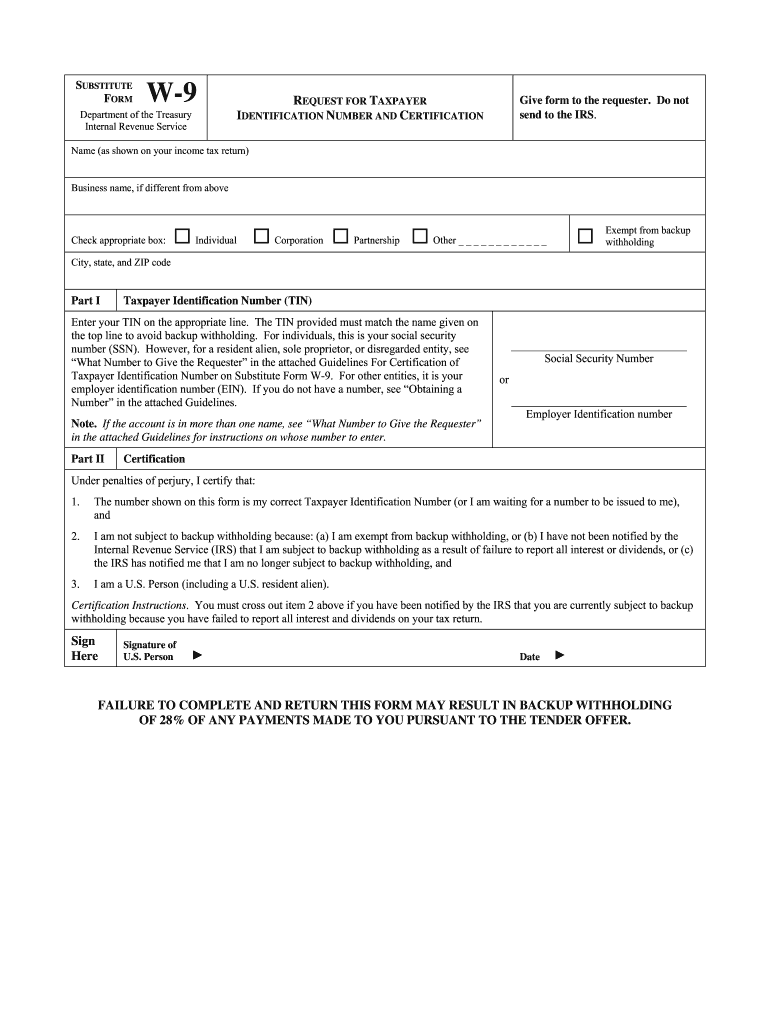 Blank W 9 Form in Word Format Fill Out and Sign Printable PDF