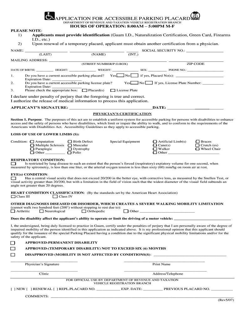 Guam Placard  Form