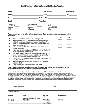 Giant Food Vaccine Consent Form