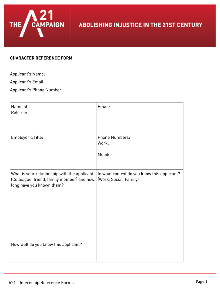 Internship Refrence Form Download