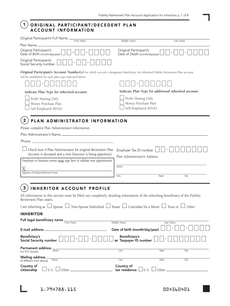 Fidelity Retirement Plan Account Application for Inheritors  Trading  Form