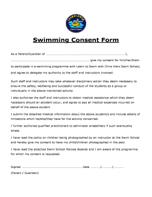 Parent Consent Letter for Swimming  Form