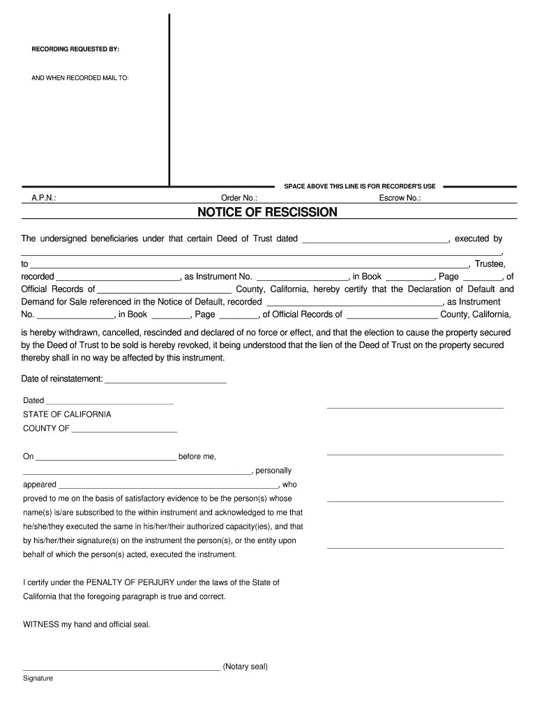 California Notice Rescission  Form