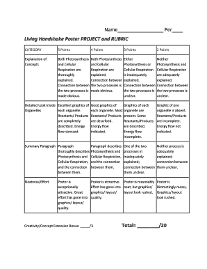 Photosynthesis Poster Rubric  Form