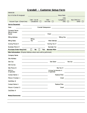 Customer Setup Form