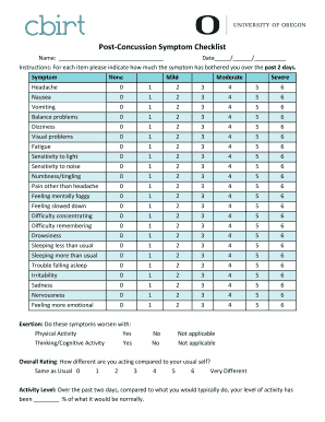 Concussion Symptoms Checklist  Form