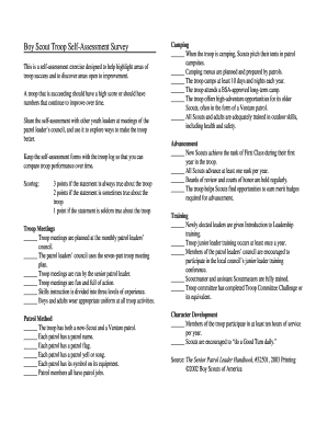 Boy Scout Troop Self Assessment Survey Camping Advancement  Form