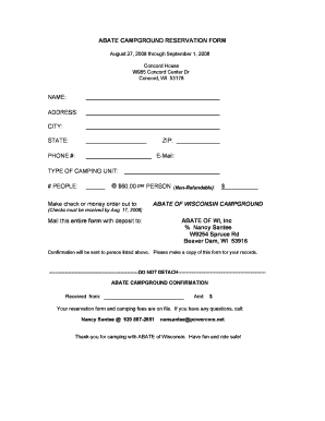 Campground Reservation Template  Form