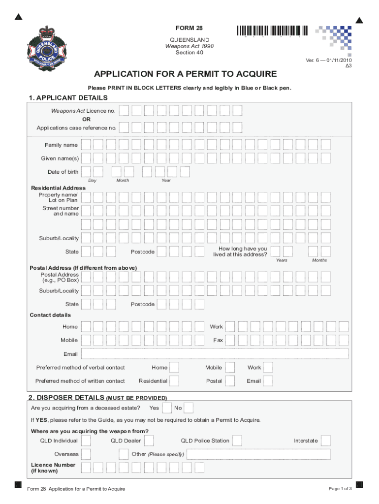 Permit to Acquire Qld  Form