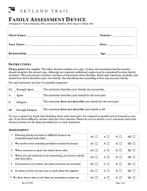 Family Assessment Device Developed by Nathan B Epstein Md Lawrence M Baldwin Phd Duane S Bishop Md  Form