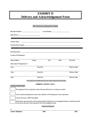 Delivery Acknowledgement Form