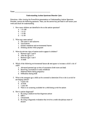 Understanding Autism Spectrum Disorder Quiz Tccl Rit Albany  Form