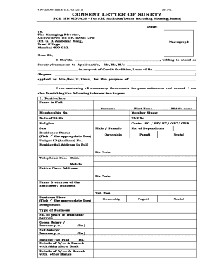 Consent Letter of Surety Abhyudaya Co Operative Bank Ltd Abhyudayabank Co  Form