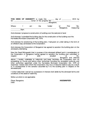 Format of Indemnity Bond for Plan Sanction BBMP Bbmp Gov