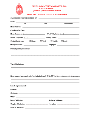 Delta Sigma Theta Membership Application Packet  Form