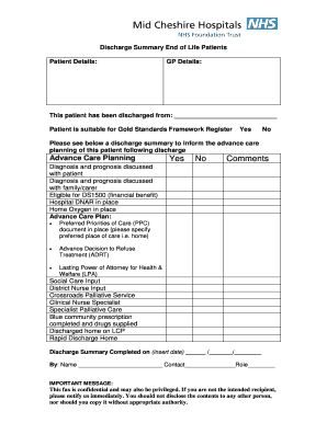 Advance Care Planning Yes No Comments Cheshire EPaige  Form