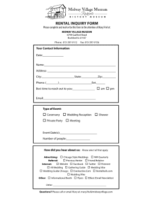 Rental Inquiry Form Midway Village Museum