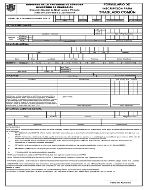 Formulario De Inscripci N Para Traslado Com N