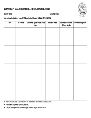 Service Hour Sheet  Form