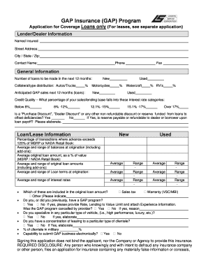 GAP Insurance GAP Program Application for Coverage Loans  Form