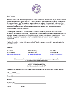 Fifth Grade Committee Direct Donation Letter Port Jefferson School Portjeff K12 Ny  Form