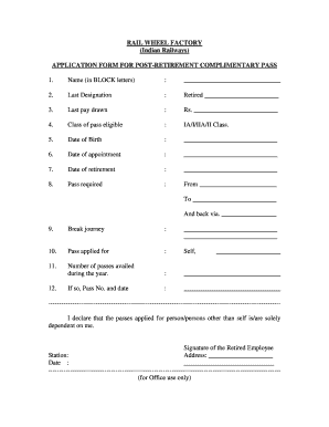 Railway Pass Application Form PDF