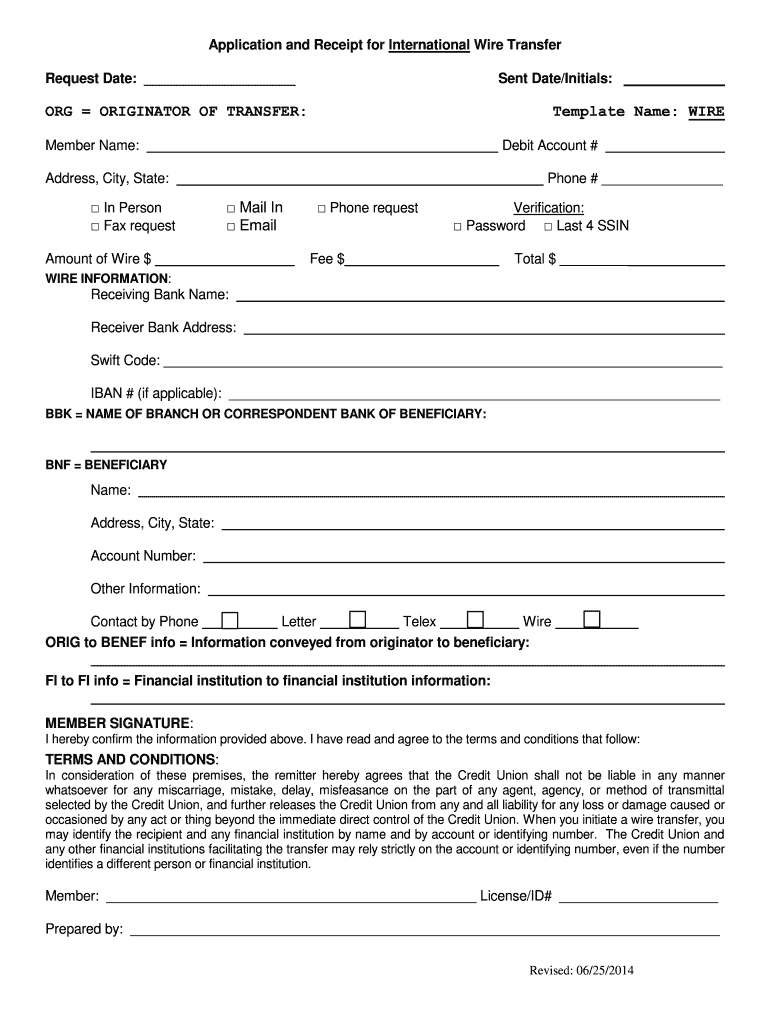 Application and Receipt for Telegraphic Transfer  Form