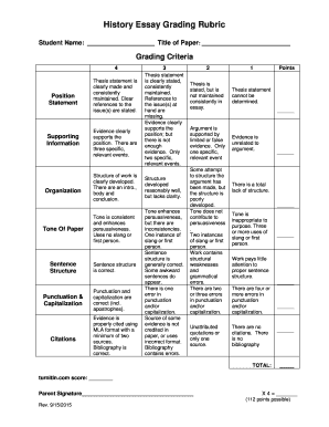 Rubric for History Essay  Form