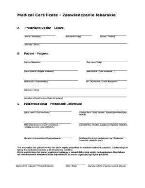 Medical Certificate Zaswiadczenie Lekarskie Indro Online  Form