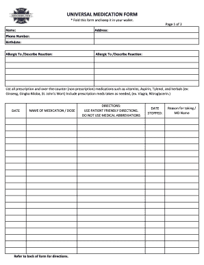 Universal Medication Form