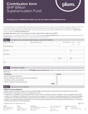 Contribution Form BHP Billiton Superannuation Fund If Making Your Contribution by BPAY You Do Not Need to Complete This Form