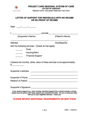 Letter Of Support For Individuals With No Income - Fill Out and Sign  Printable PDF Template | signNow