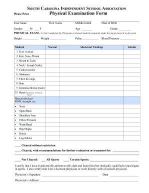 South Carolina Independent School Association Physical Palmettochristianacademy  Form