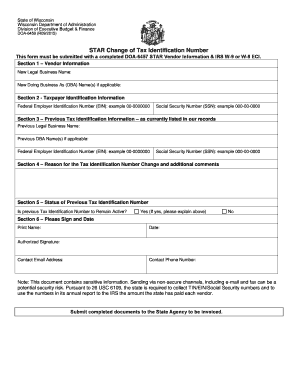 DOA 6459 STAR Change of Tax ID VendorNet Registration  Form